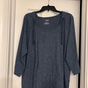 Sonoma Women's Heathered Blue 3/4 Sleeve Hoodie Sweatshirt